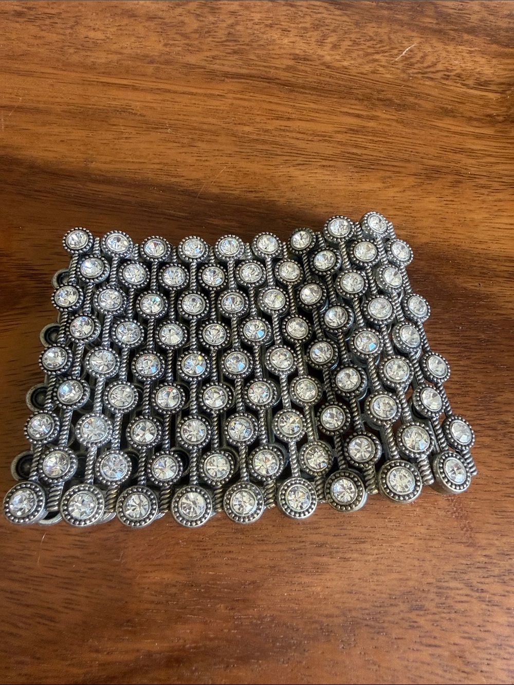 Rhinestone Wide Stretch Bracelet - Silver Crystal Accent